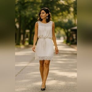 B. Darlin Ivory White Crochet Lace Hem Dress Juniors 3/4 Boho Summer Sleeveless